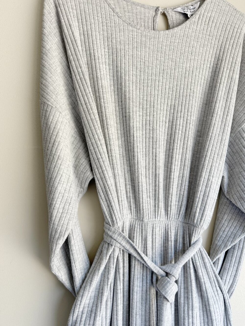 Style Cheat Grey Ribbed Tie Waist Wide Leg Jumpsuit (Medium - Fits XL)